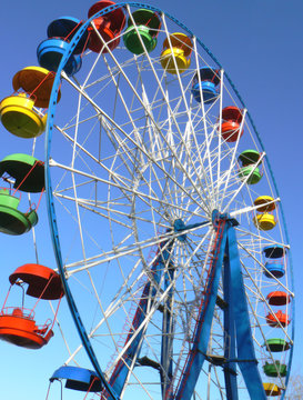 Attraction is the wheel of review on background blue sky.