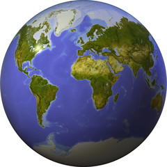 Globe showing the whole world on one side of a sphere.