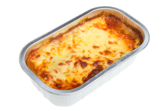 Lasagna convenience meal in a foil container