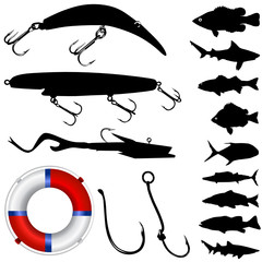 fisher equipments and fish vector