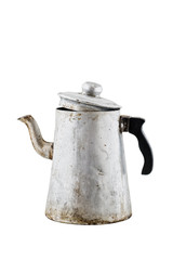 Vintage metal kettle, isolated on white background