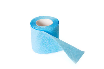 blue toilet paper isolated on white background