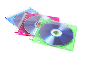 Fototapeta premium Compact Discs in Plastic Cases on White Background