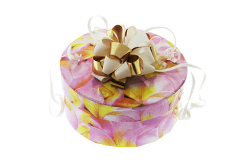 Round Gift Box with Bow on White Background