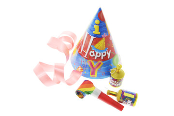 Party Items and Curling Ribbon on White Background