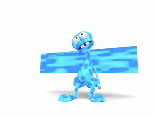 alien leaning on banner silly