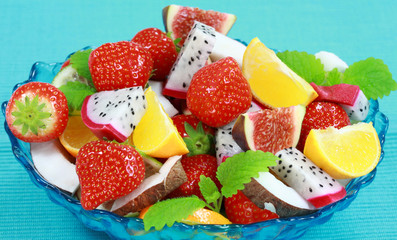Delicious fresh fruits in bowl as dessert
