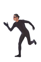 Fototapeta na wymiar futuristic runner man dressed up with black and have sunglass