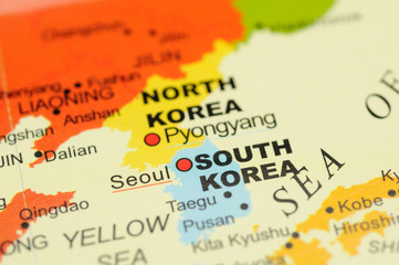Fototapeta premium Zamknij się w Seulu, w Korei Południowej na mapie