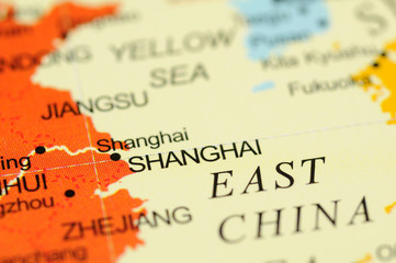 Fototapeta premium Close up of Shanghai, China on map