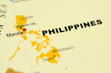 Close up of Manila, Philippines on map