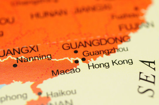 Close up of Hong Kong on map