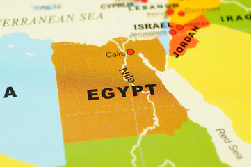 Close up of Egypt on map