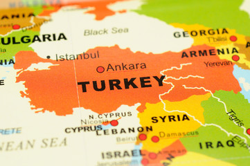 Close up of Ankara, Turkey on map
