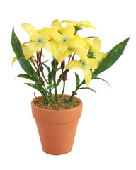 Artificial flower in a brown pot