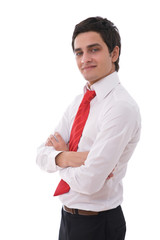 young handsome businessman close up portrait on white