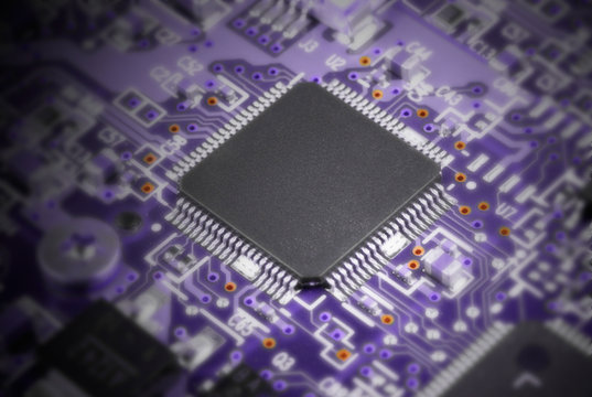 Abstract focused on chip image of system board