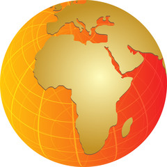 Map of the Africa, on a spherical globe, cartographical