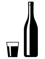 Bottiglia di vino con bicchiere