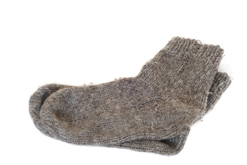 Wool knitted socks isolated on white