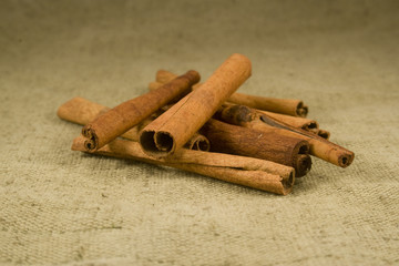 Cinnamon sticks on burlap
