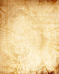 old schematics on grunge paper with some stains
