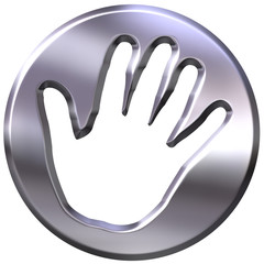 3d silver framed hand print isolated in white