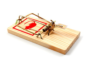 dangerouse mousetrap isolated on white background
