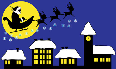 santa claus flying over houses vector file