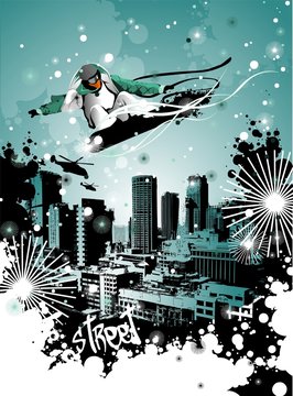 snowboarder over the city