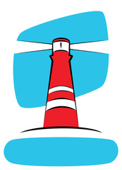 Illustration of a red lighthouse on a blue sky background