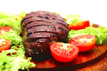 served roasted beef meat steak