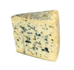 Schilderijen op glas Slice of french musty cheese - Bleu d'auvergne variety © Stefan Ataman