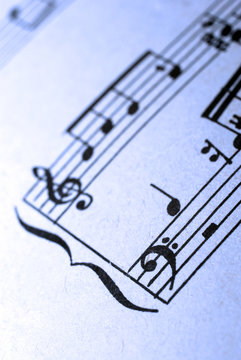 Closeup of old musical sheet's fragment.