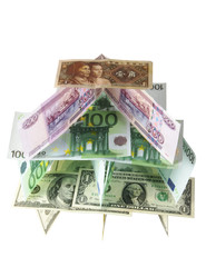 House of cards from banknotes on white