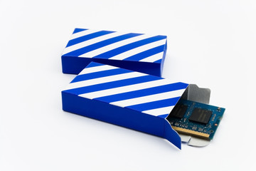 RAM memory in a striped box, isolated