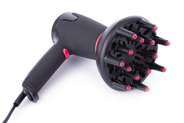 Black hairdryer isolated on a white background