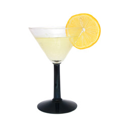Cocktail in cocktail glass with slice of lemon