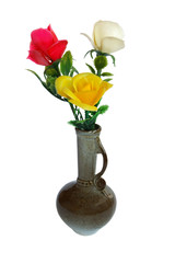 Colorful flowers in a grey vase