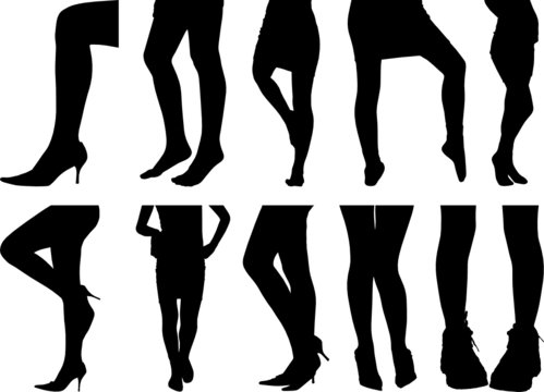 Ten woman legs silhouettes.