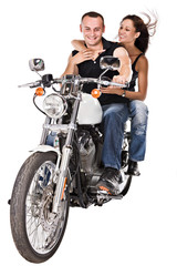 Obraz na płótnie Canvas couple riding a bike caucasian man with woman