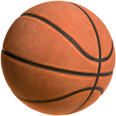 Old worn basketball on white background with clipping path