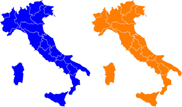 Italia divisa in regioni blu - arancio