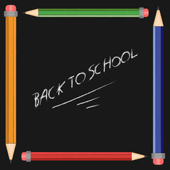 Back to sshool message inside frame made of colorful pencils.
