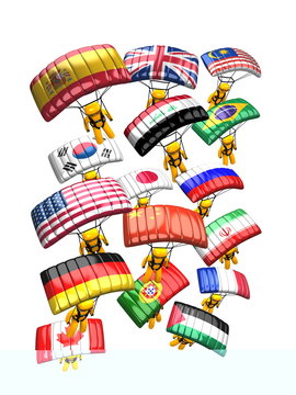 3d image, conceptual parachute, country flag