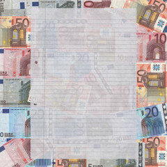 Blank sheet of A4 paper on euros illustration