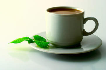 Ceramic mug with a coffee on a white background