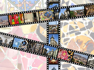 Film strips with travel photos. Barcelona, Spain.