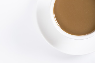 closeup of cup of coffee with copyspace at left side