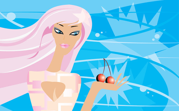 vector image of girl with pink hair